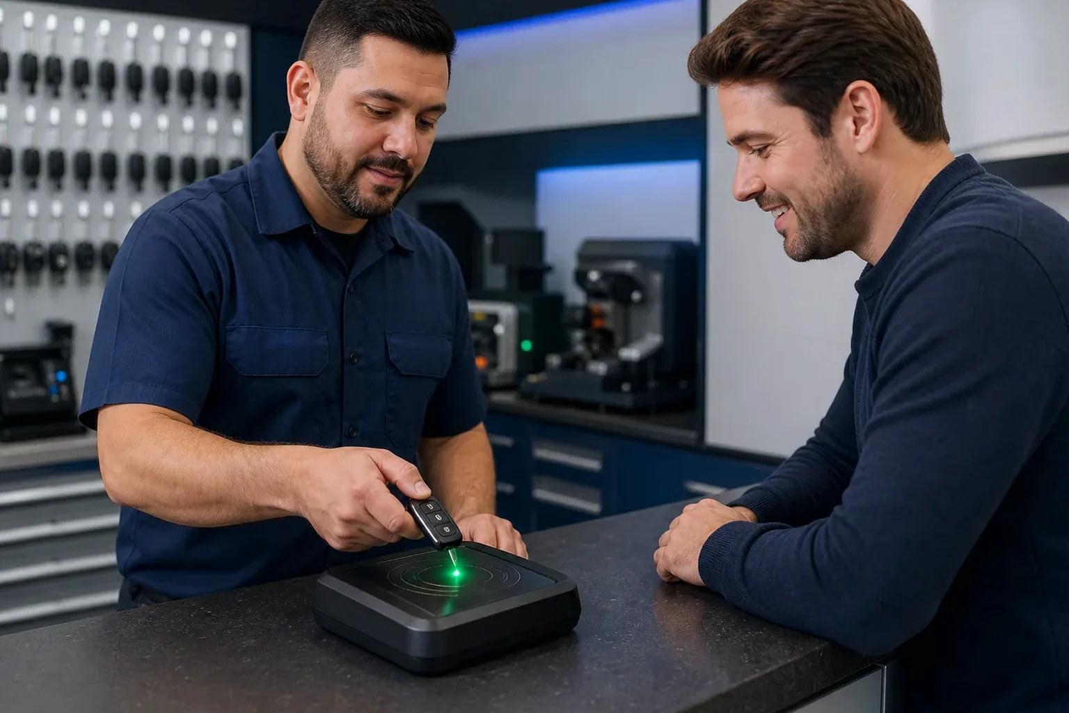 Chaveiro programando uma chave eletrônica em Poá.
